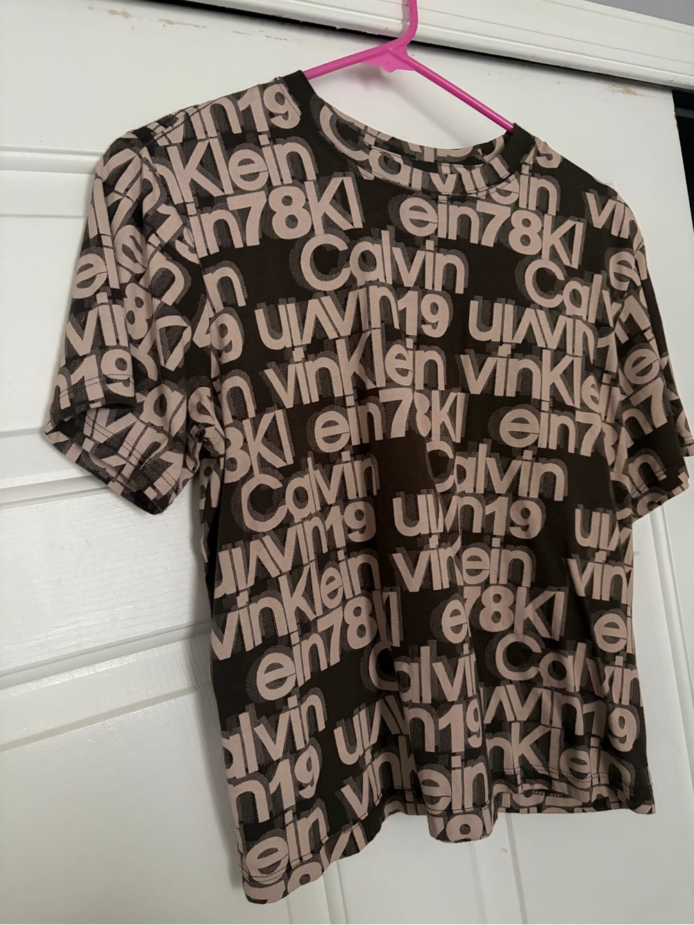 Calvin Klein Brown and Beige Logo-Print Short Sleeve Tee